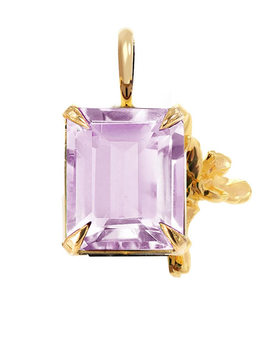 Women's or Men's Eighteen Karat Rose Gold Contemporary Daffodil Rose Quartz Pendant Necklace For Sale