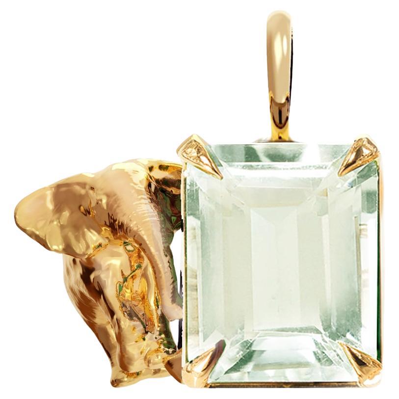 Eighteen Karat Rose Gold Contemporary Elephant Pendant Necklace with Prasiolite