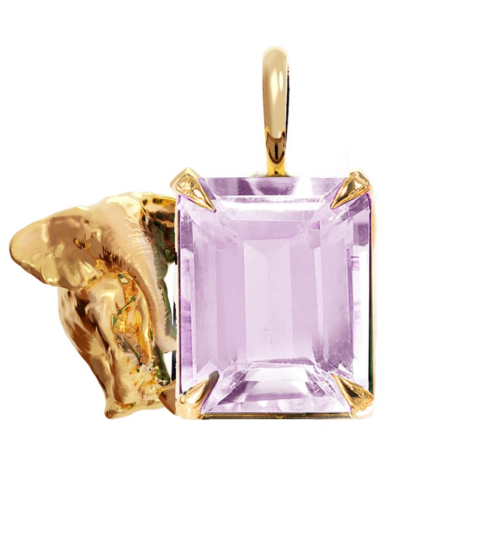 Eighteen Karat Rose Gold Contemporary Elephant Rose Quartz Pendant Necklace For Sale 1
