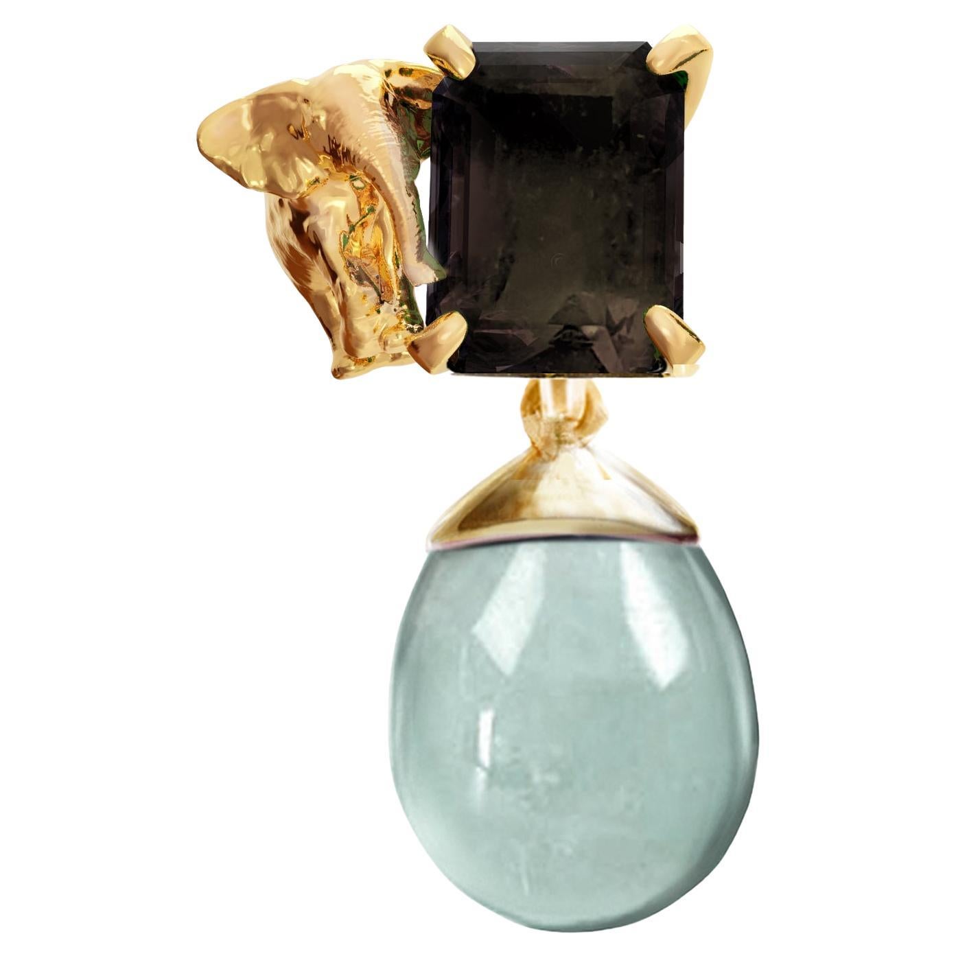 Spilla in oro rosa a diciotto carati con elefante contemporaneo in quarzo fumé