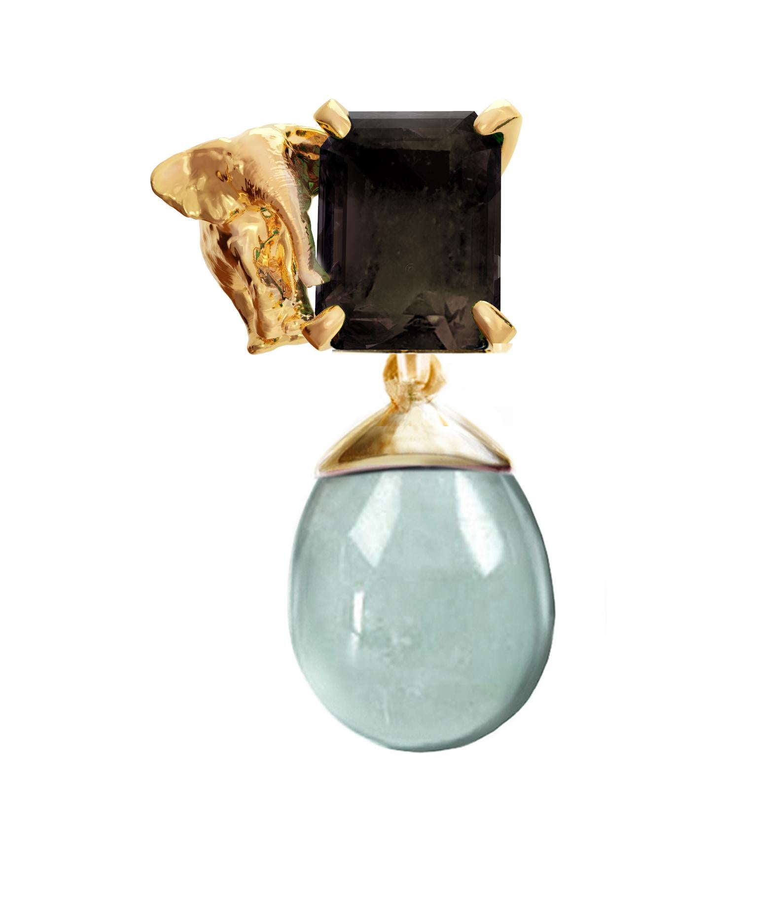 Achtzehn Karat Roségold Contemporary Elephant Rauchquarz Anhänger Halskette im Angebot 4