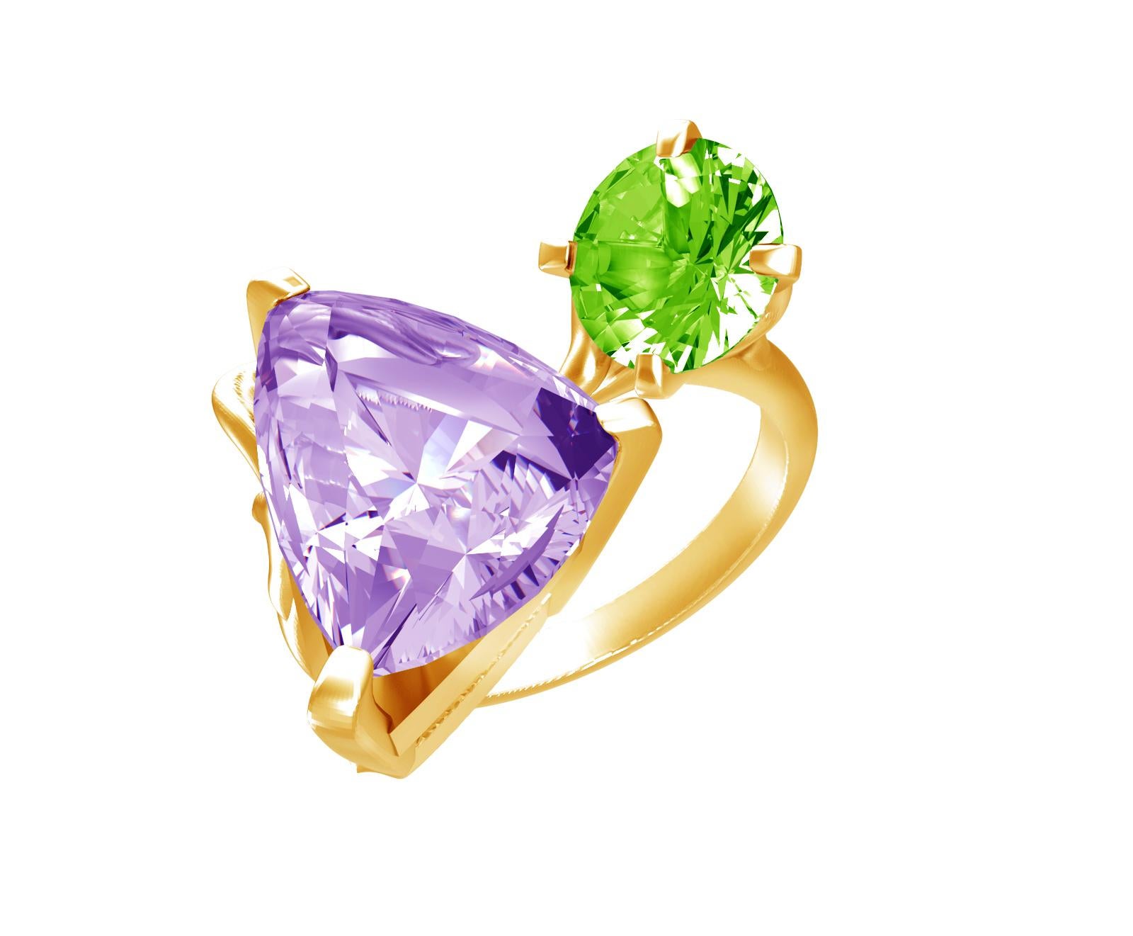 Eighteen Karat Rose Gold Contemporary Fashion Ring with Amethyst For Sale 2