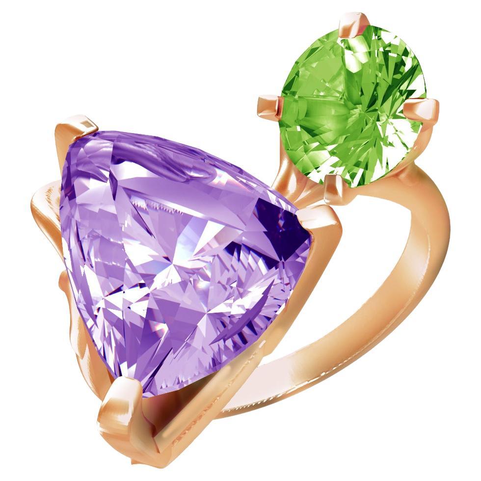 Eighteen Karat Rose Gold Contemporary Fashion Ring with Amethyst For Sale