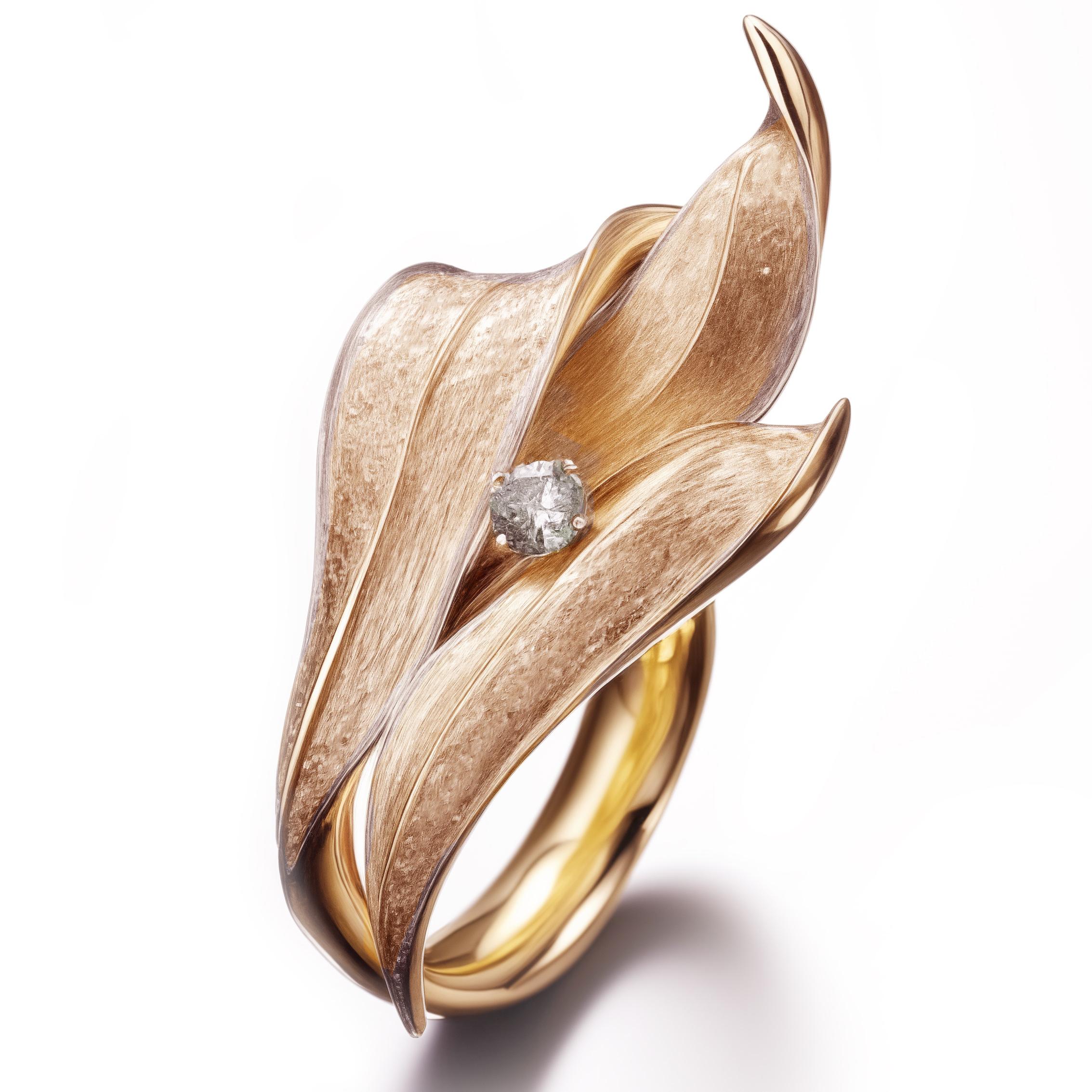 Rose Gold Contemporary Lily of The Valley Engagement Ring with Diamond In New Condition For Sale In Berlin, DE