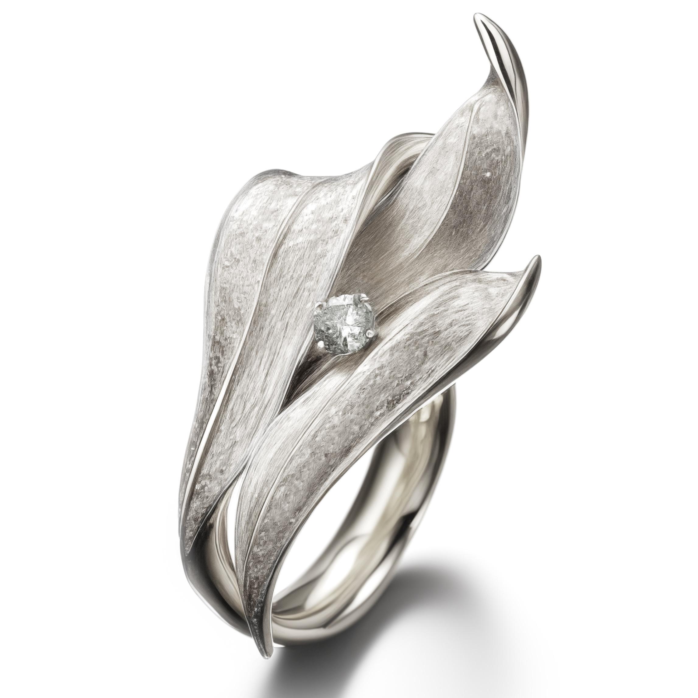 Zeitgenössischer Maiglöckchen-Verlobungsring aus Roségold mit Diamant für Damen oder Herren im Angebot