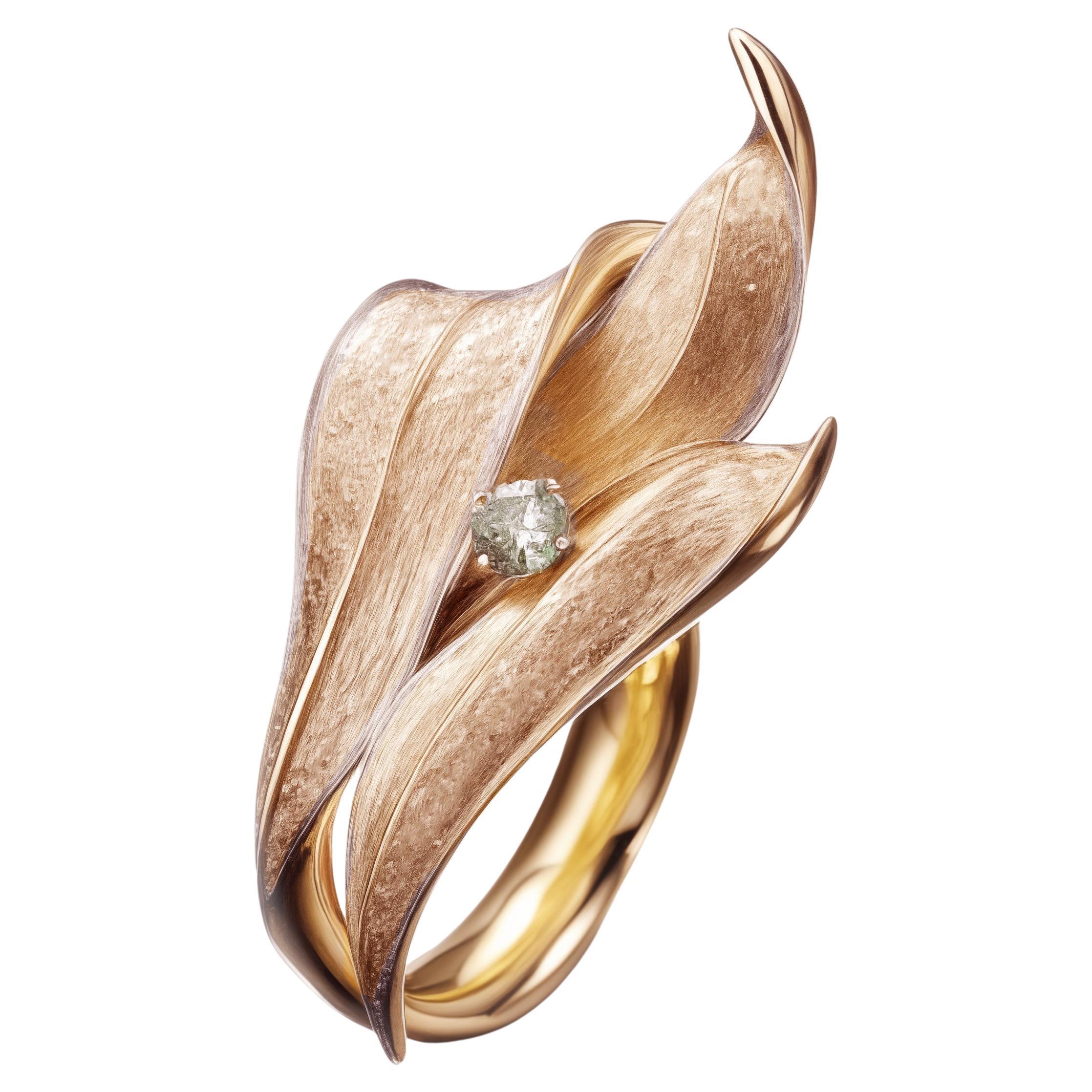 Eighteen Karat Rose Gold Contemporary Lily of The Valley Ring with Tourmaline For Sale