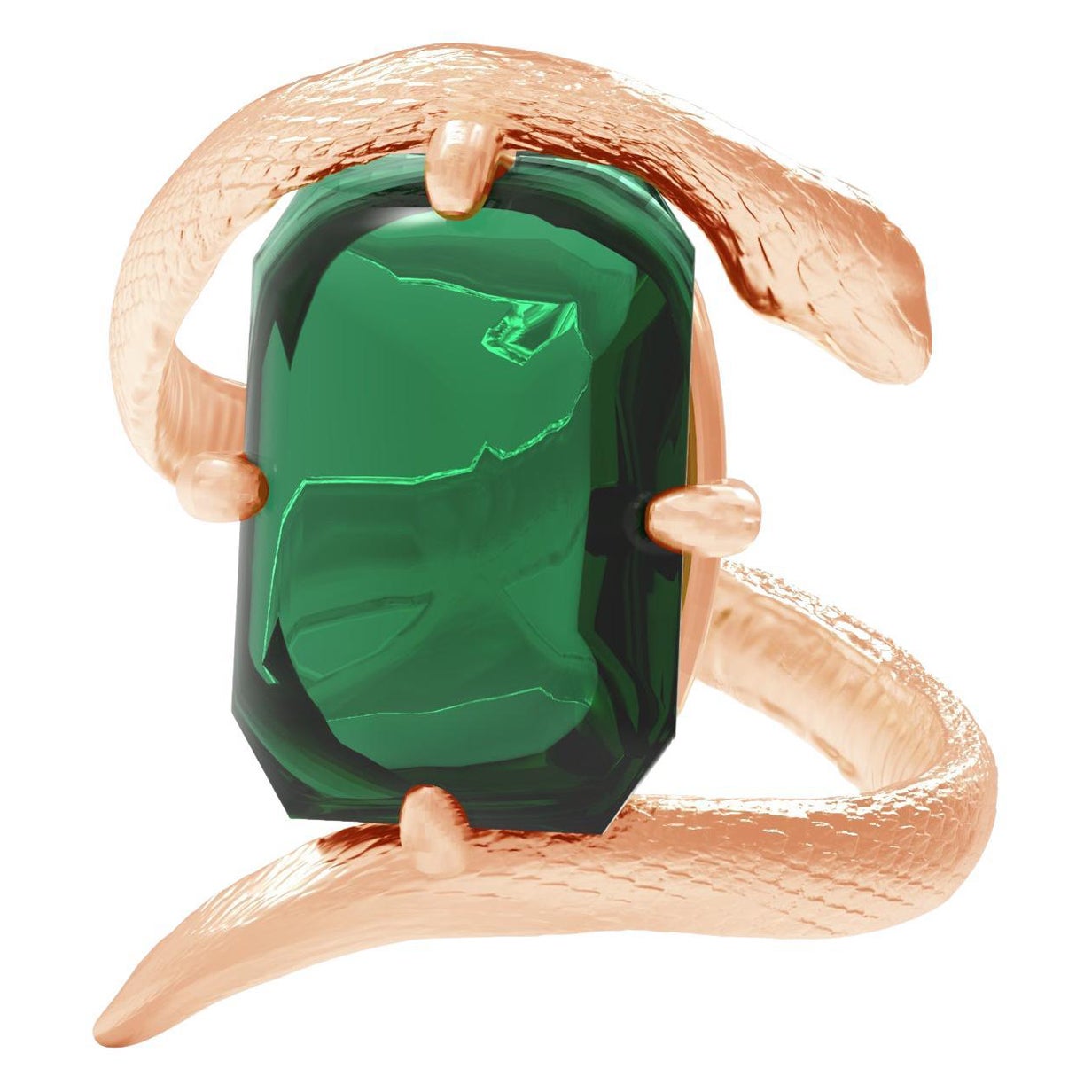 Bague serpent contemporaine en or rose 18 carats avec tourmaline verte naturelle