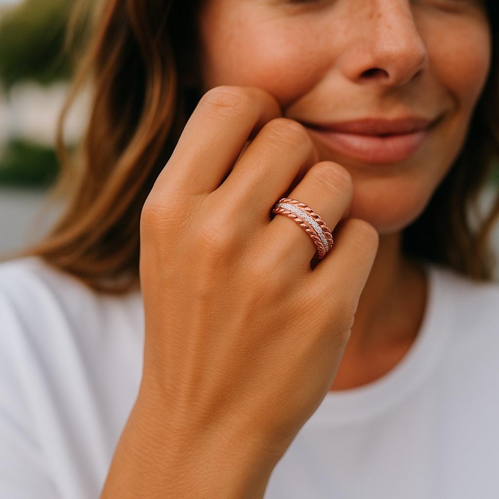 Contemporary Eighteen Karat Rose Gold Diamond 0.50 Carat Eternity Five Millimeter Band Size 6 For Sale