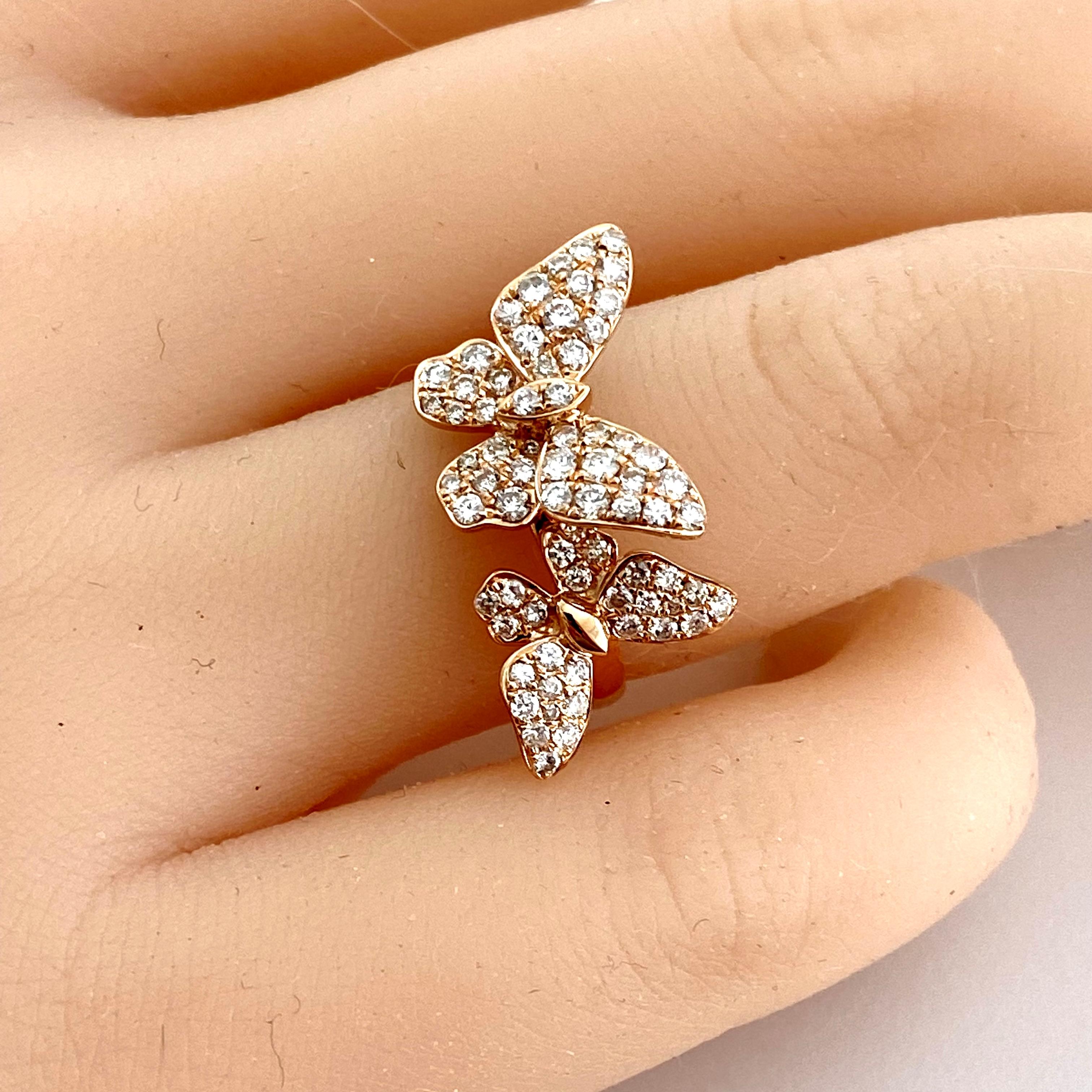 achtzehn Karat Roségold Diamant-Schmetterlingsring (Zeitgenössisch)