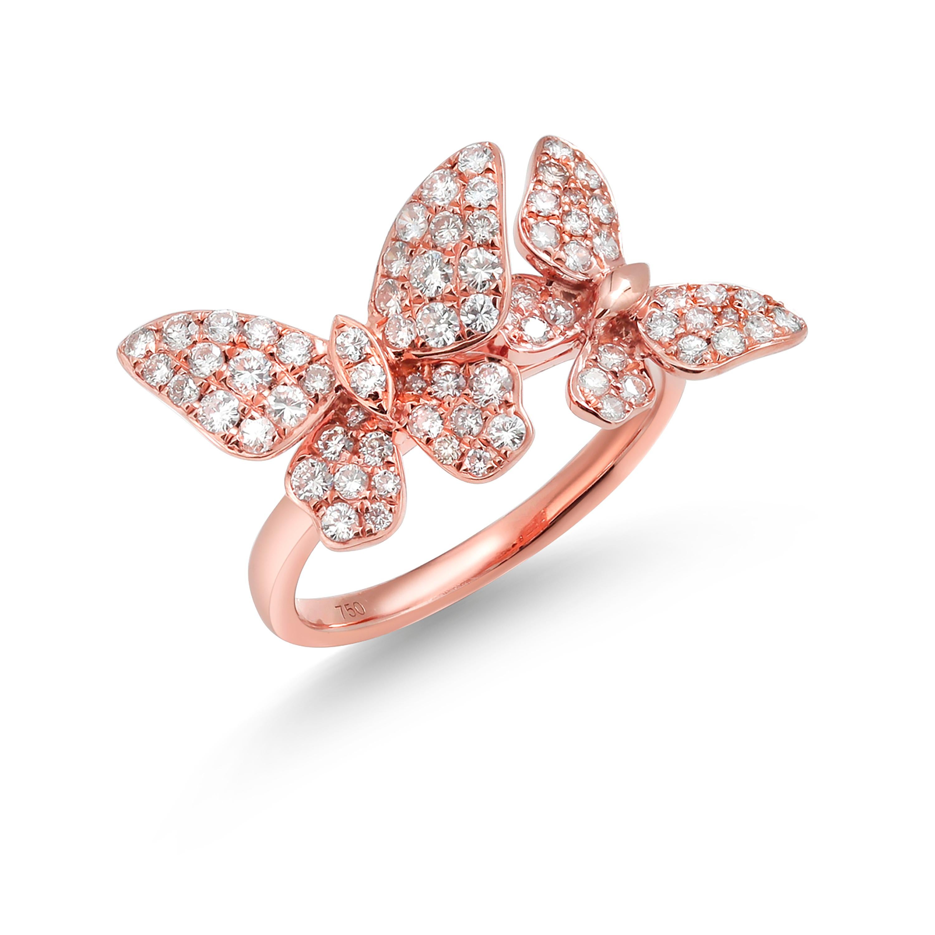 achtzehn Karat Roségold Diamant-Schmetterlingsring (Rundschliff)