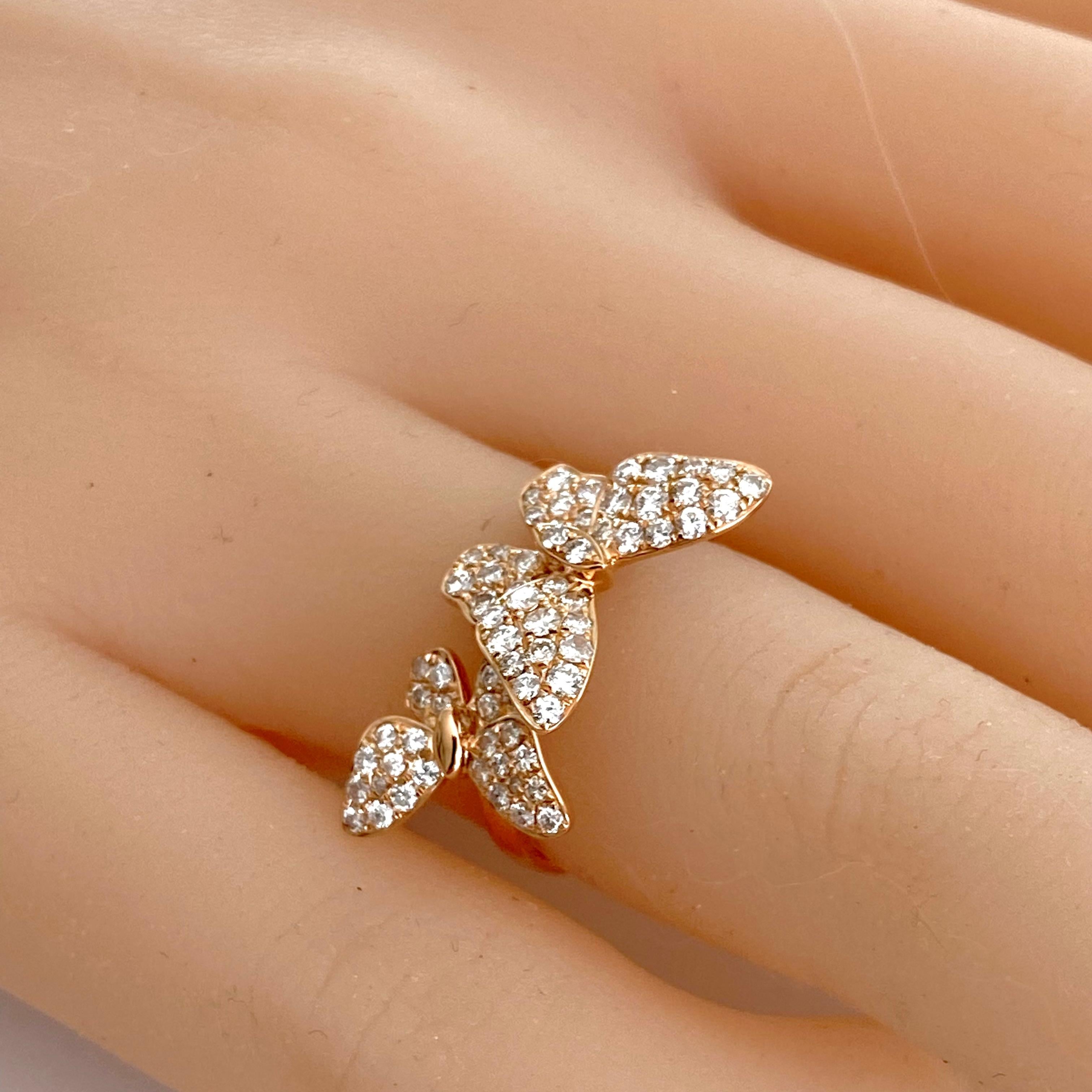 achtzehn Karat Roségold Diamant-Schmetterlingsring im Zustand „Gut“ in New York, NY