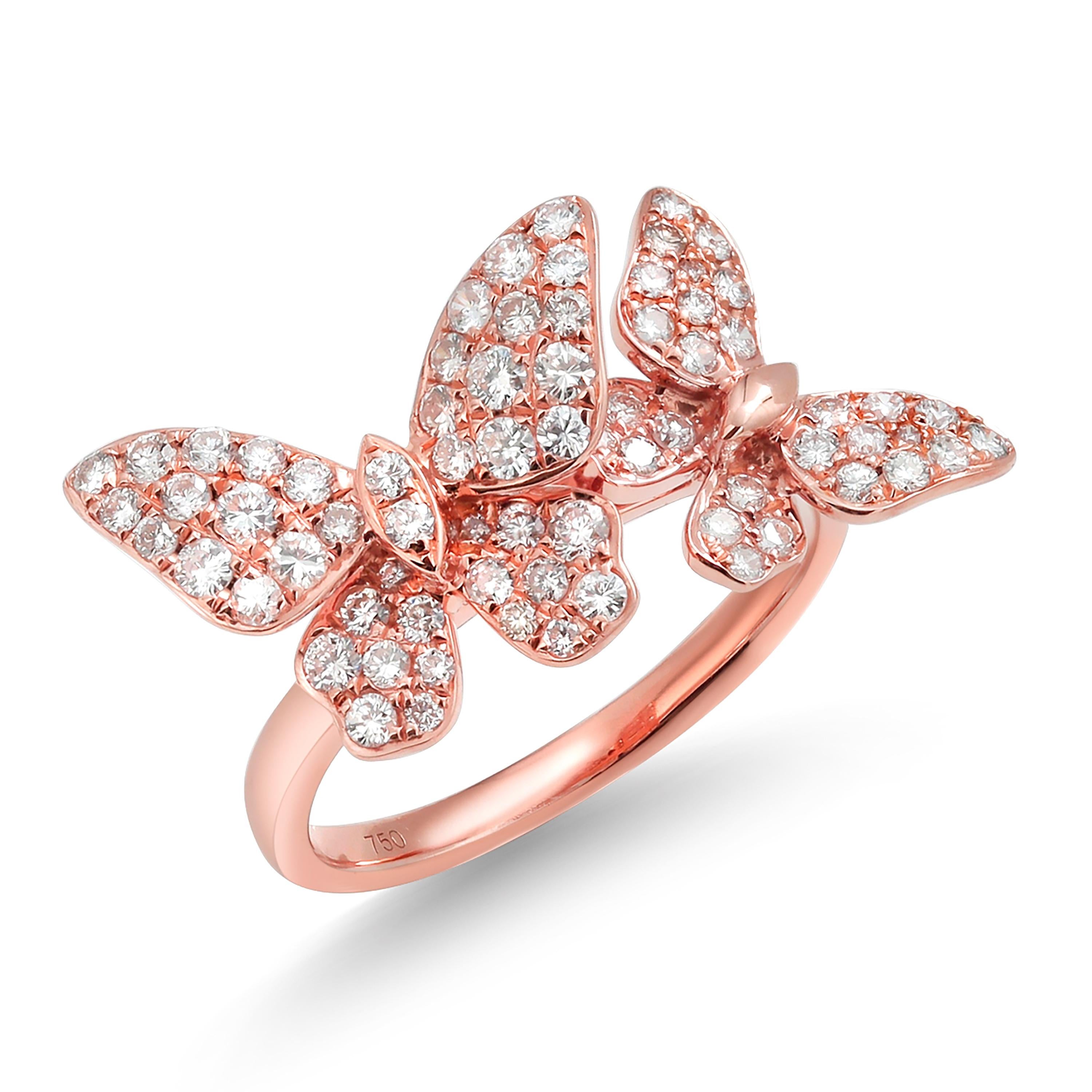achtzehn Karat Roségold Diamant-Schmetterlingsring für Damen oder Herren