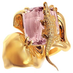 Anello di fidanzamento in oro rosa a diciotto carati con zaffiro rosa Padparadscha