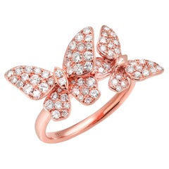 Eighteen Karat Rose Gold G Color Diamond 0.85 Carat Butterfly Ring Size 6 