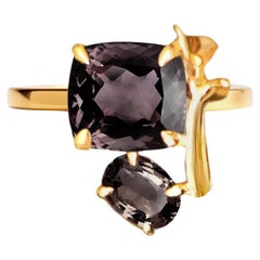 Eighteen Karat Rose Gold Lavender Contemporary Ring with Smoky Quartzes