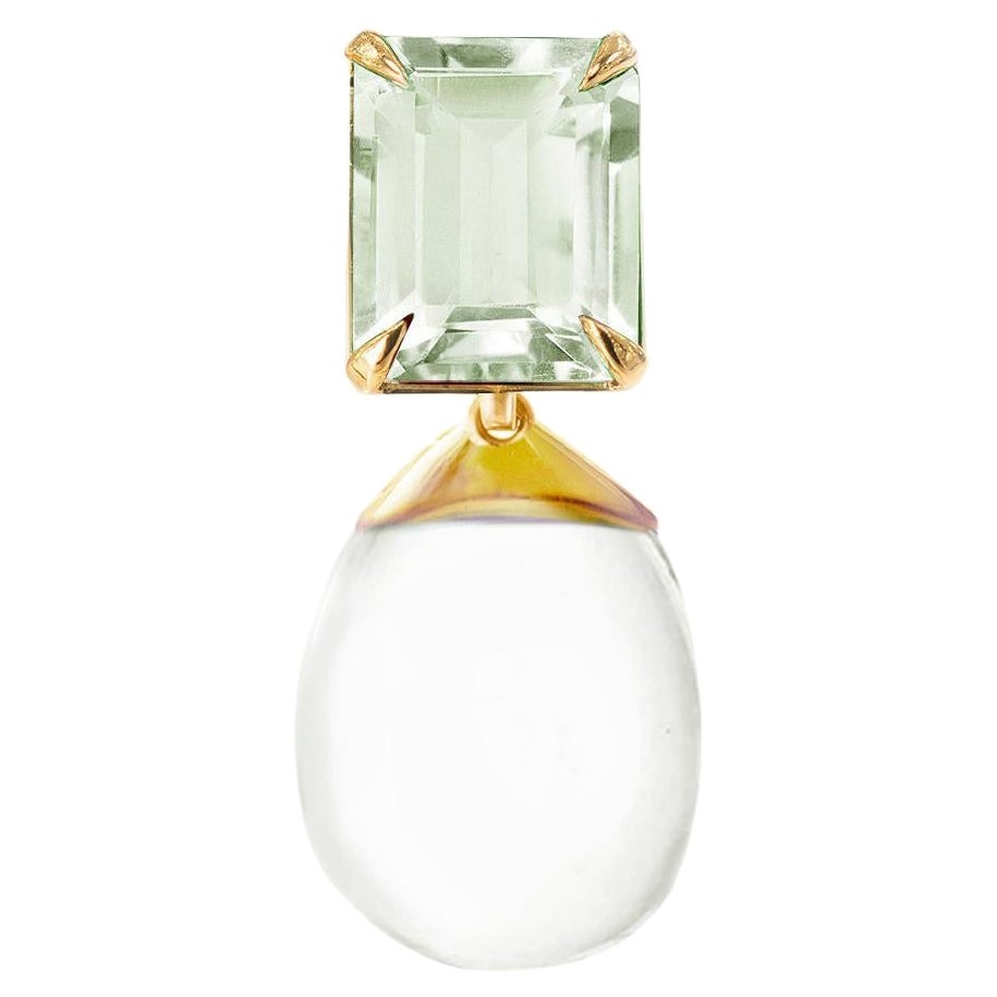 Broche contemporaine transformatrice en or rose dix-huit carats avec quartz menthe