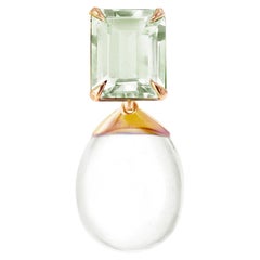 Eighteen Karat Rose Gold Transformer Drop Pendant Necklace with Mint Quartz