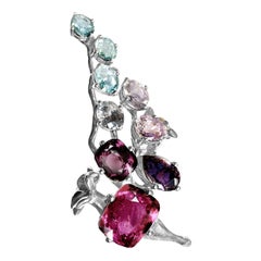 Eighteen Karat Solid White Gold Natural Sapphires and Paraiba Tourmalines Ring