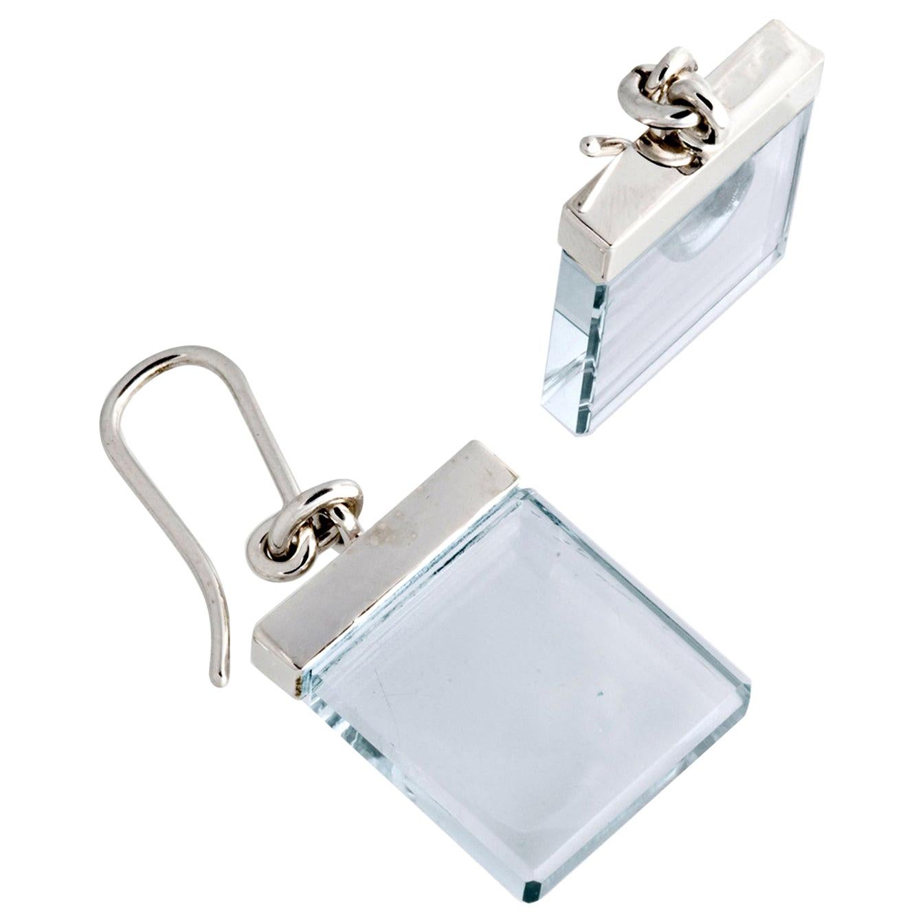 Eighteen Karat White Gold Art Deco Style Earrings by Artist with Blue Quartzes For Sale