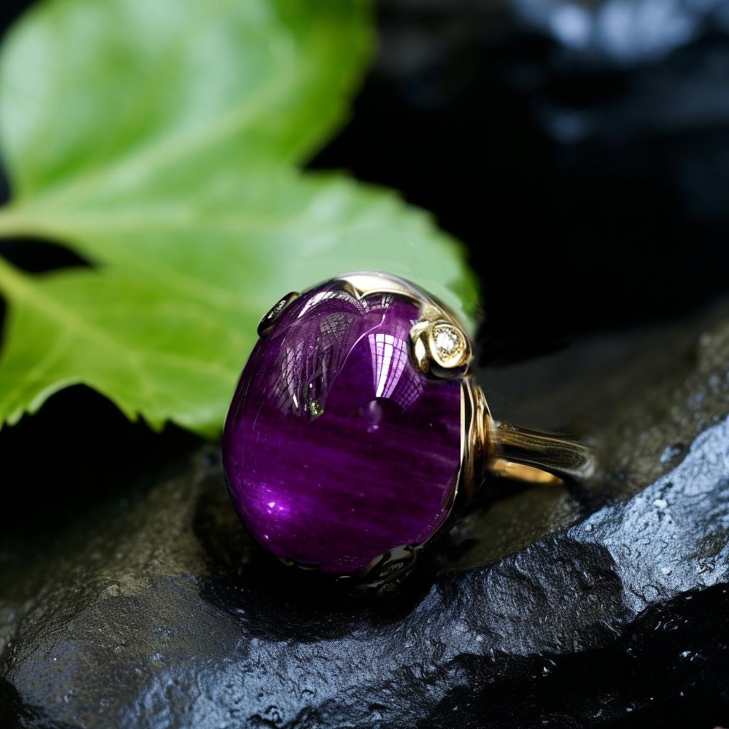 Eighteen Karat White Gold Cabochon Contemporary Ring with Amethyst and Diamonds In New Condition For Sale In Berlin, DE