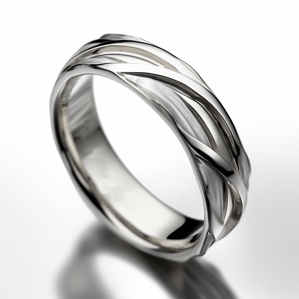This bamboo contemporary wedding ring is made of 18 karat white gold and has a sculptural shape. Width: 3-4 mm. The ring can be personalized with a name or a saying. Each ring has a unique, slightly different shape. Please allow us time to customize