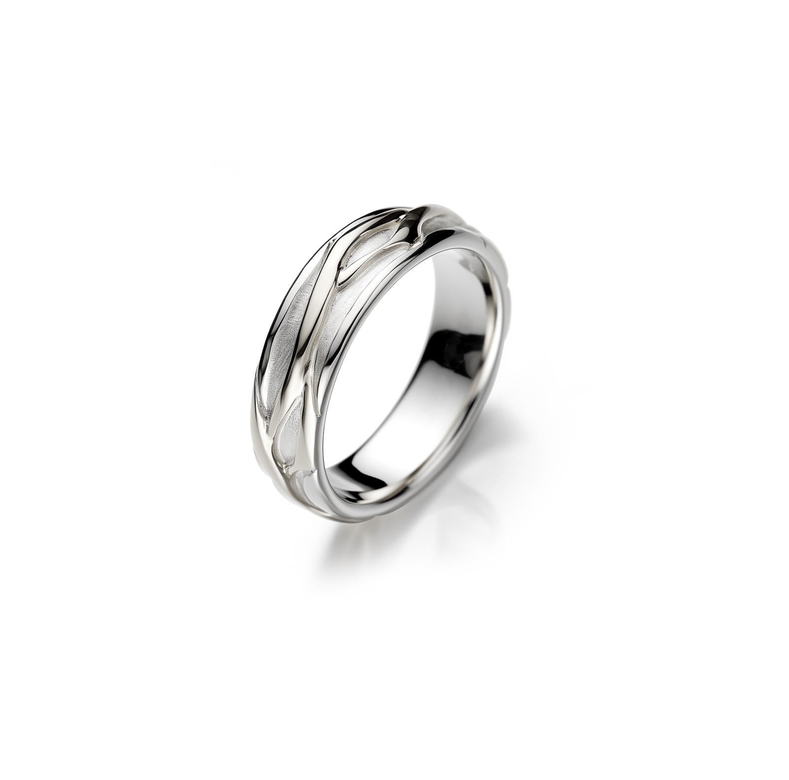 Anneau de mariage en bambou contemporain en or blanc 18 carats par l'Artistics en vente 2