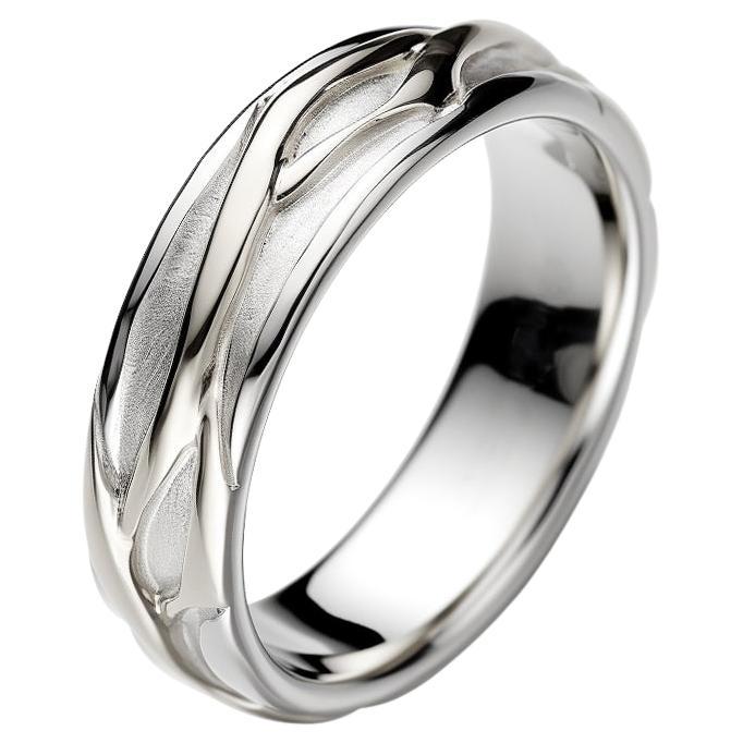 Anneau de mariage en bambou contemporain en or blanc 18 carats par l'Artistics