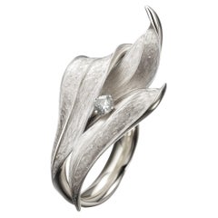 Eighteen Karat White Gold Contemporary Lily of The Valley Ring with Diamond