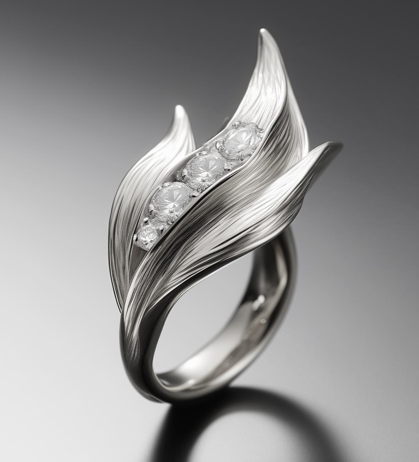 Contemporary Eighteen Karat White Gold Engagement Lily of The Valley Ring with Diamonds For Sale