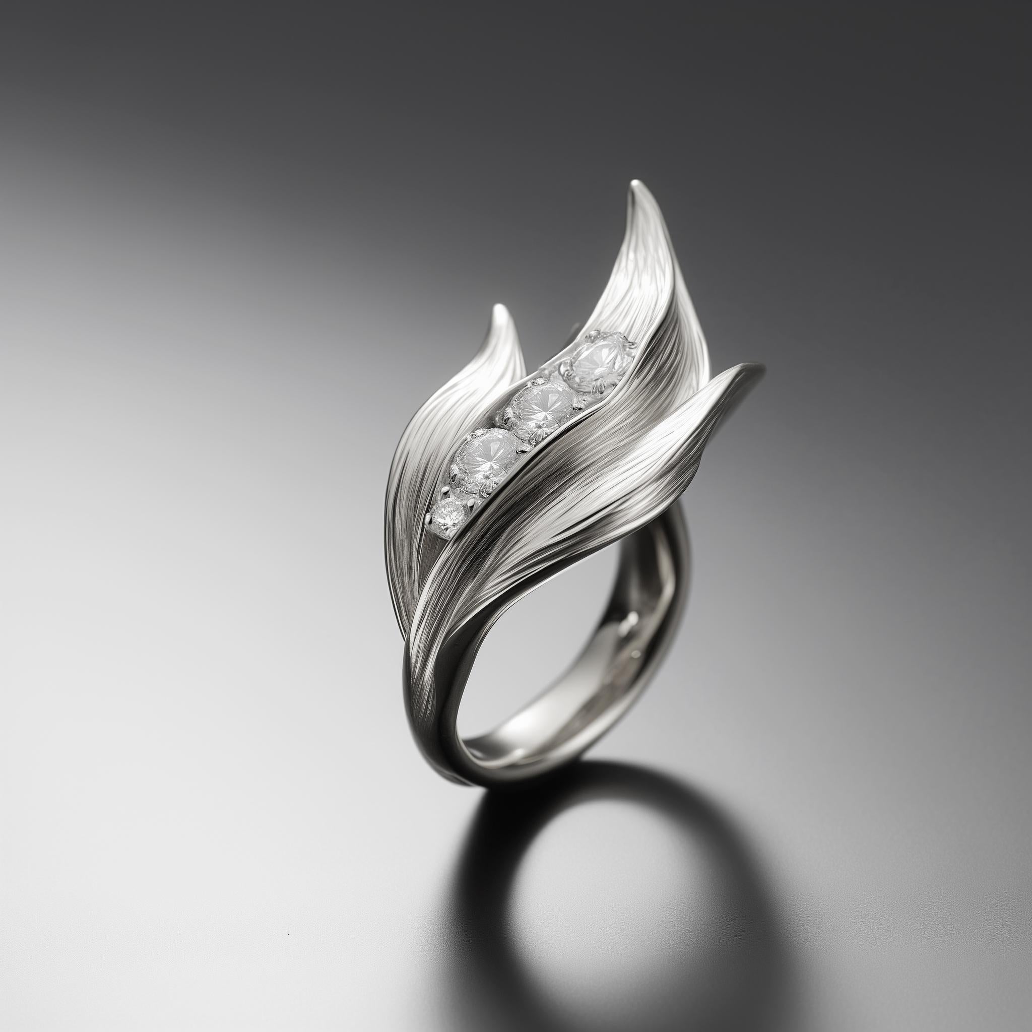 Round Cut Eighteen Karat White Gold Engagement Lily of The Valley Ring with Diamonds For Sale