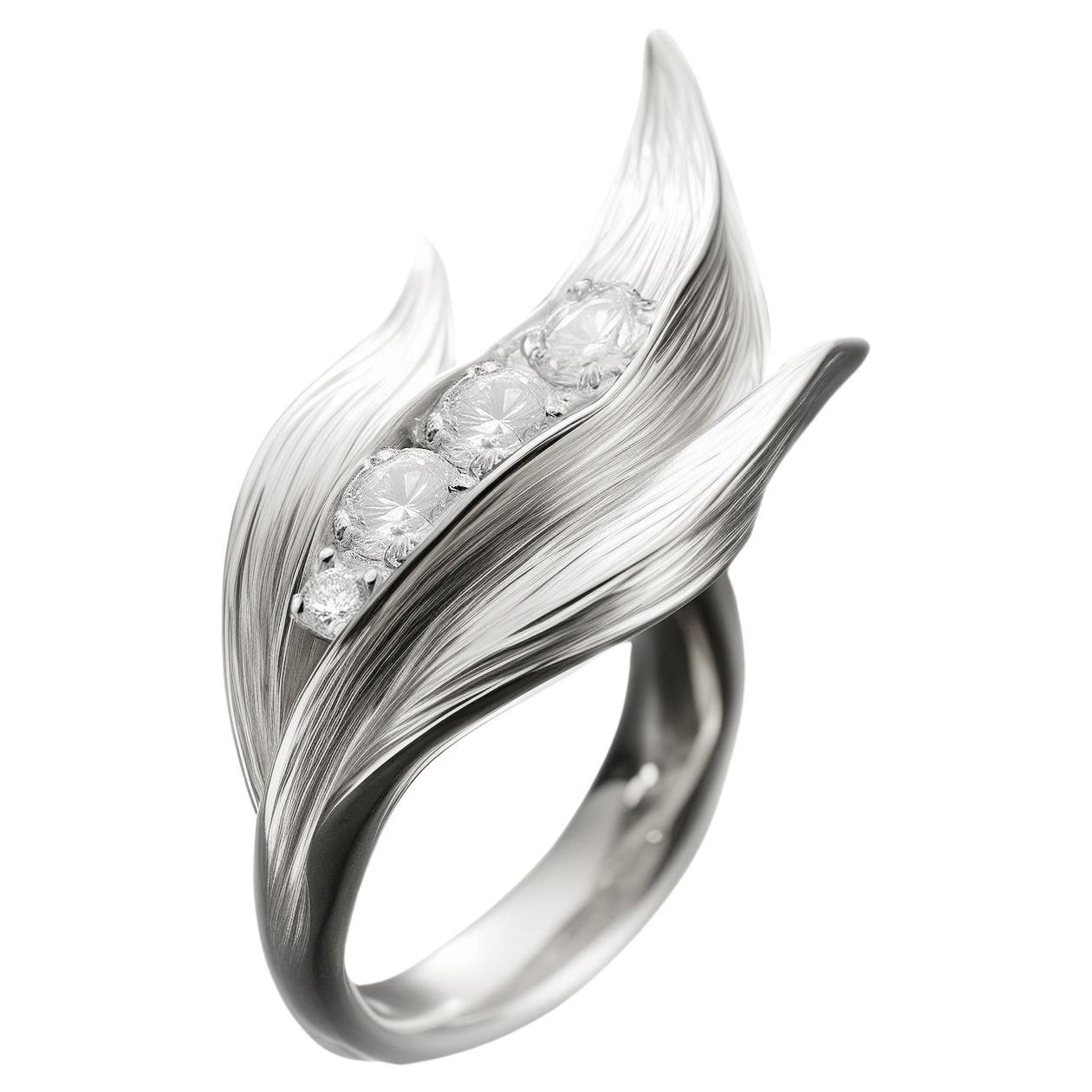 Eighteen Karat White Gold Engagement Lily of The Valley Ring with Diamonds For Sale