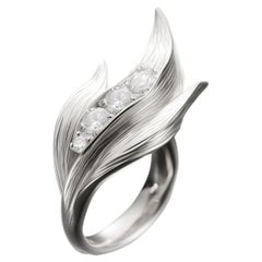 Eighteen Karat White Gold Contemporary Lily of The Valley Ring with Sapphires