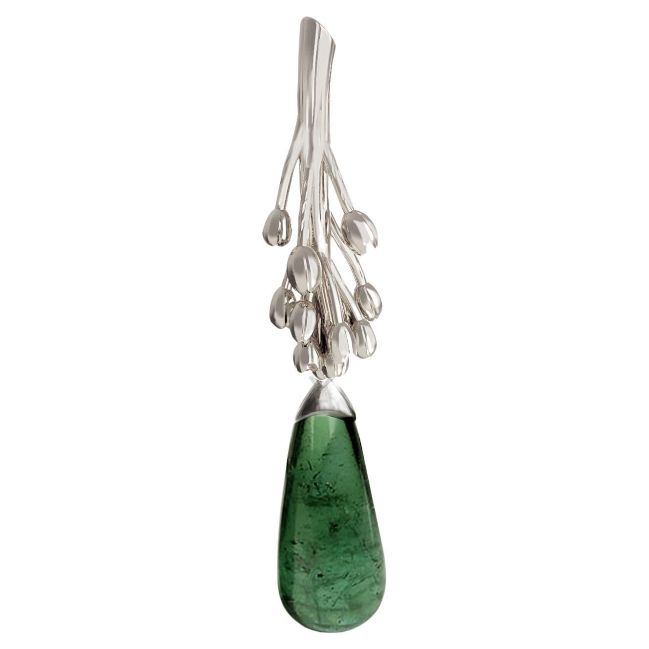 Eighteen Karat White Gold Contemporary Pendant Necklace with Tourmaline Drop For Sale