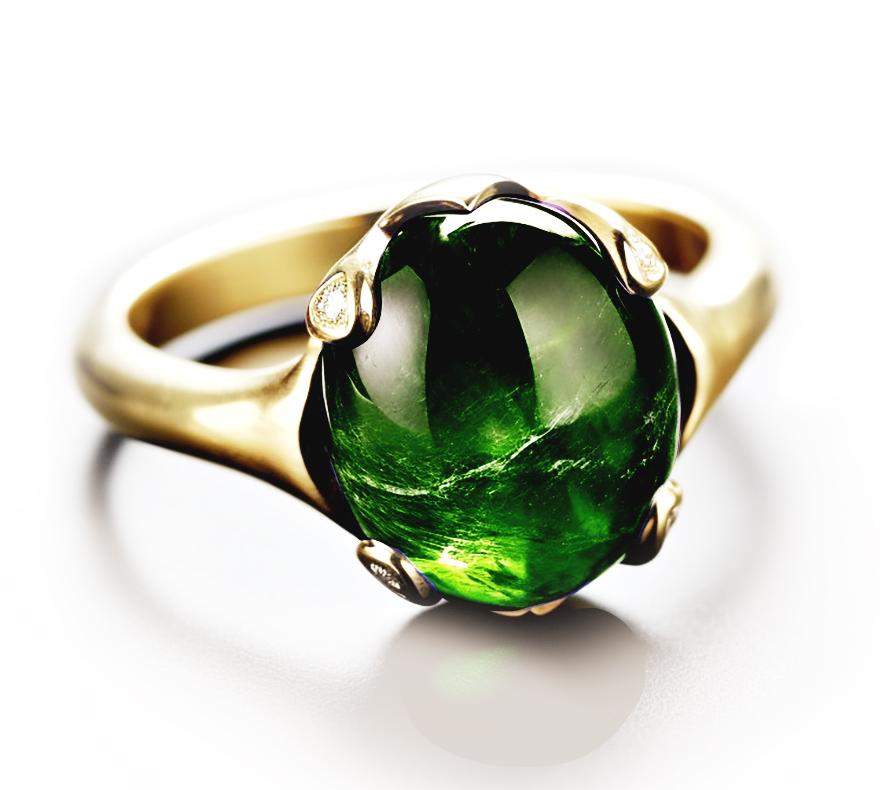 Eighteen Karat White Gold Contemporary Ring with Chrome Diopside and Diamonds For Sale 1