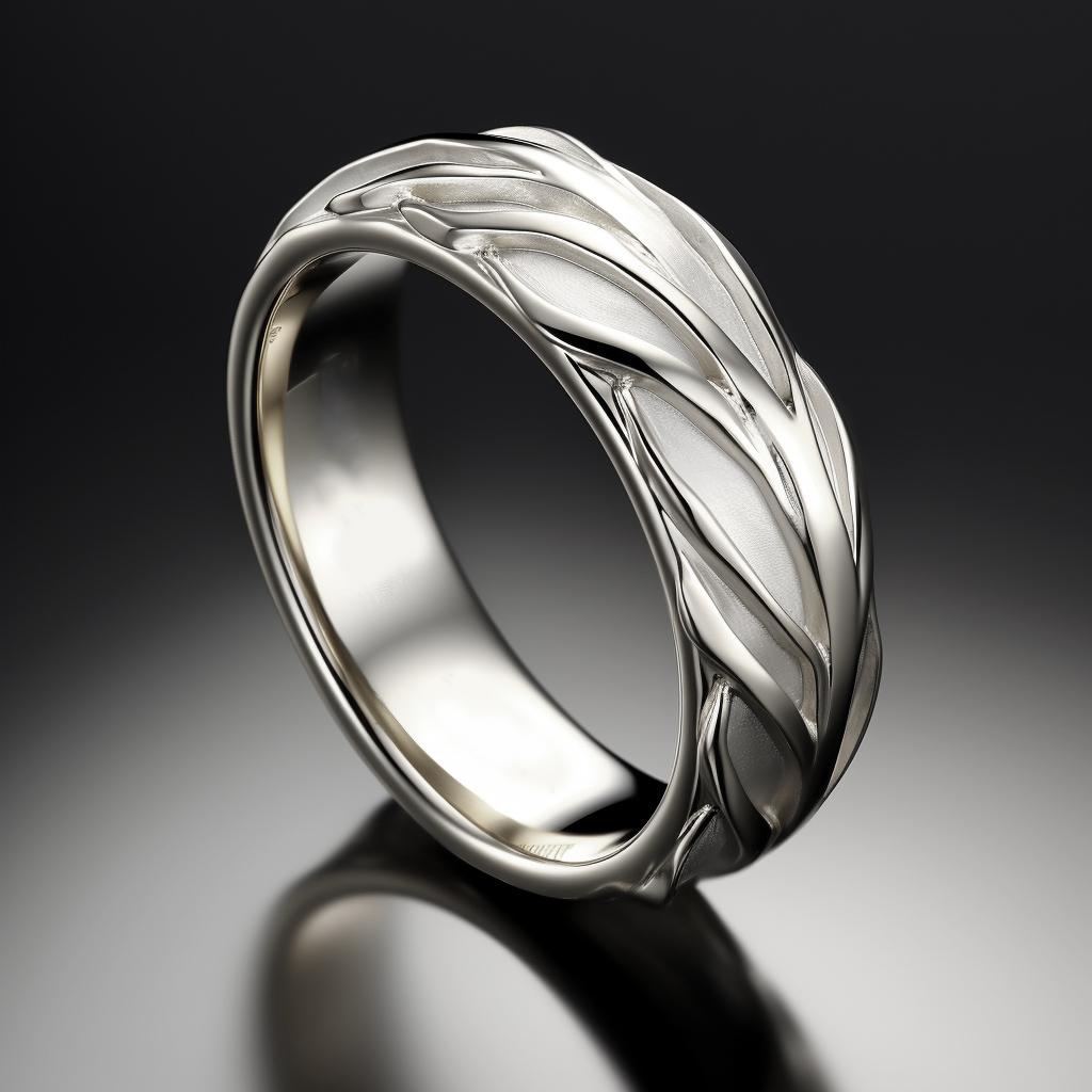 Women's or Men's Eighteen Karat White Gold Contemporary Swan Wedding Ring by the Artist For Sale