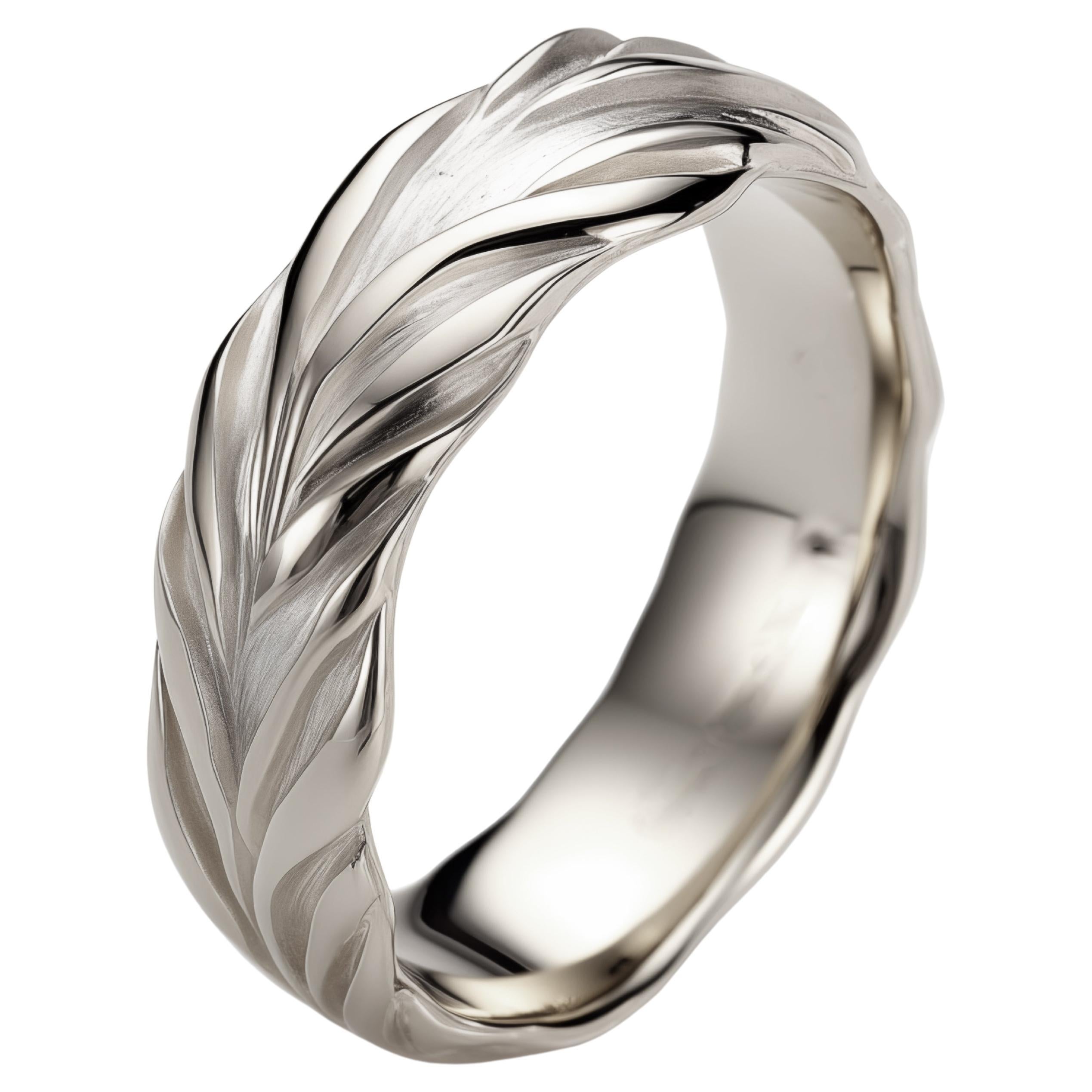 Eighteen Karat White Gold Contemporary Swan Wedding Ring by the Artist