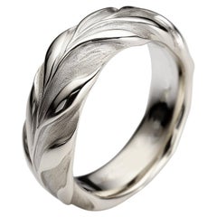 Anello nuziale a cigno contemporaneo in oro bianco diciotto carati dell'artista