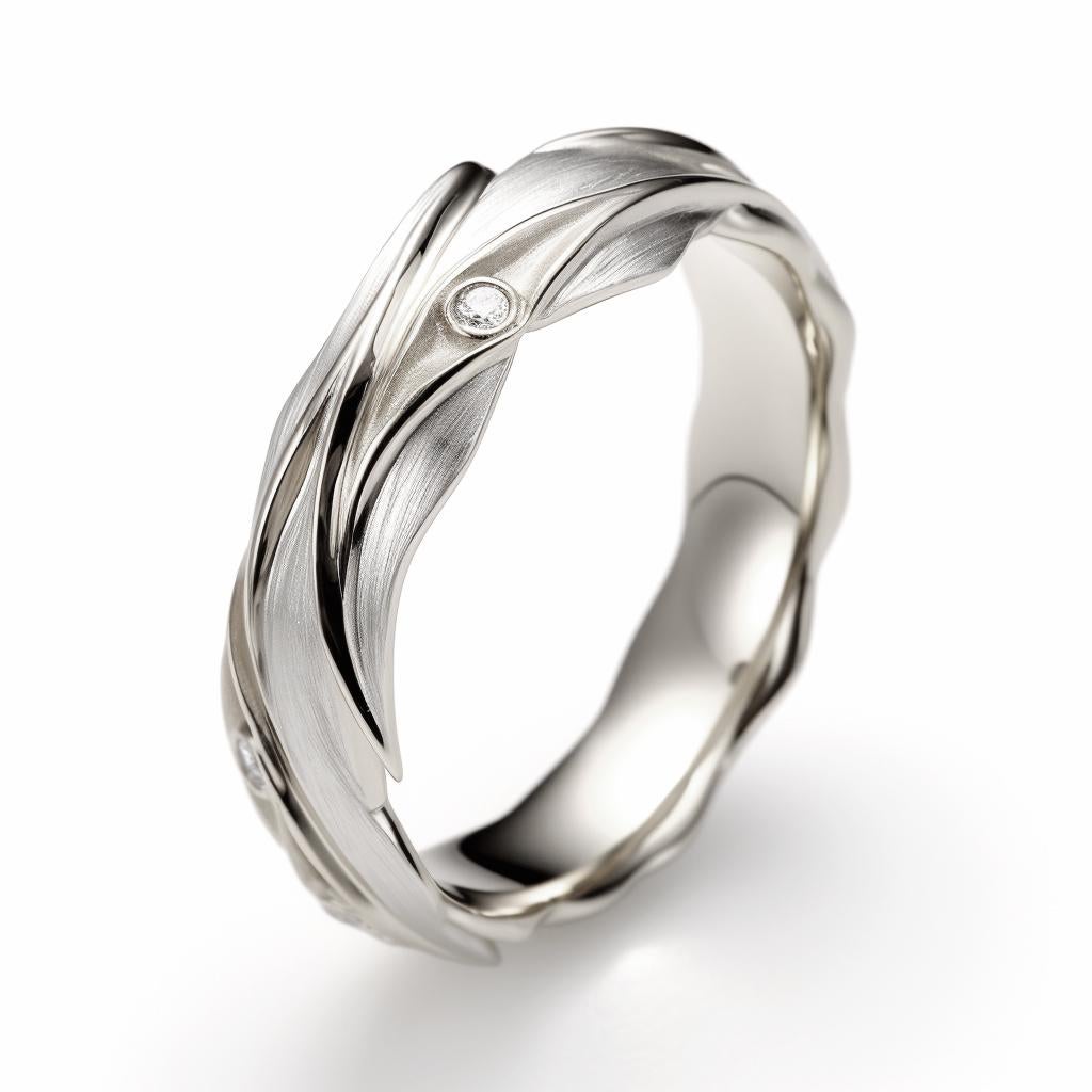 This contemporary Swan wedding ring is made of 18 karat white gold and 5 diamonds. It has a sculptural shape. We use the best natural diamonds VS, F-G, we work with German gemstone companies that have been in business since the 19th century. Width: