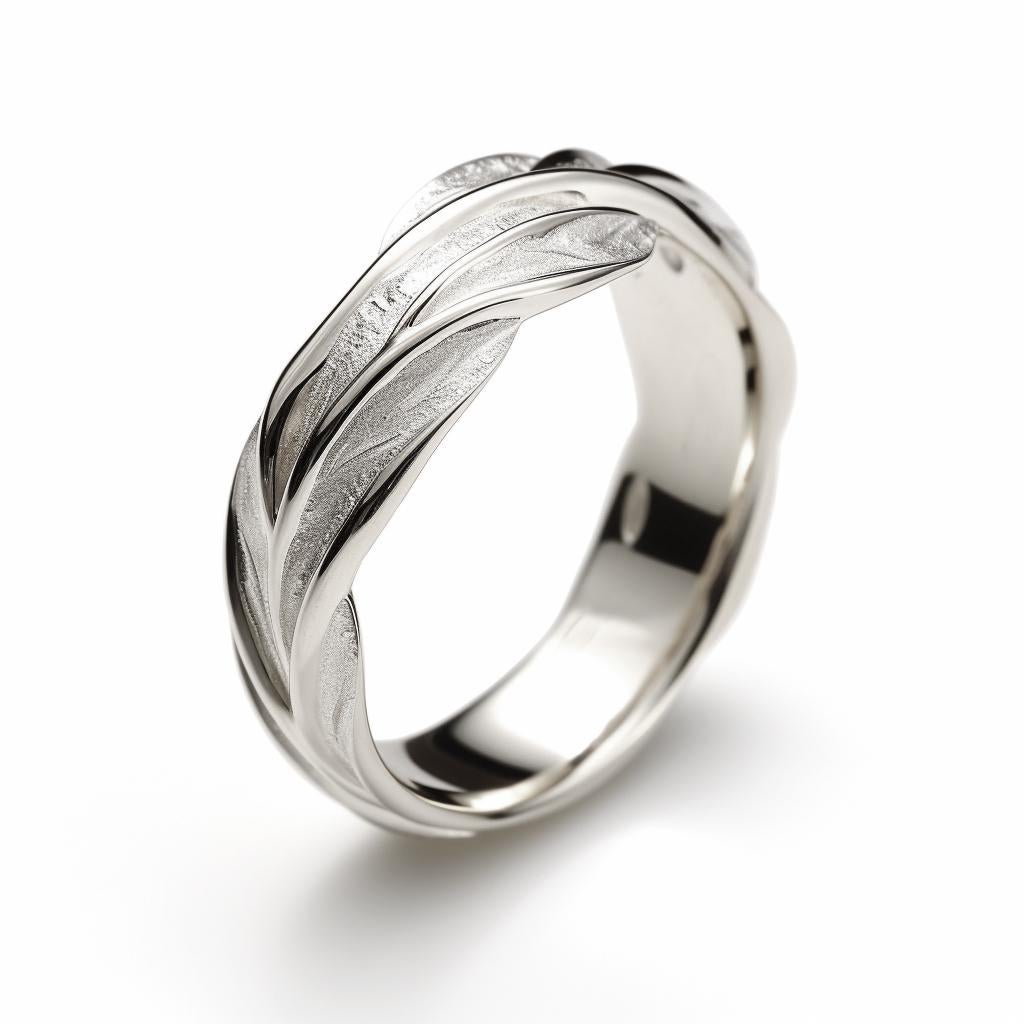 Round Cut Eighteen Karat White Gold Contemporary Swan Wedding Ring with Diamonds For Sale