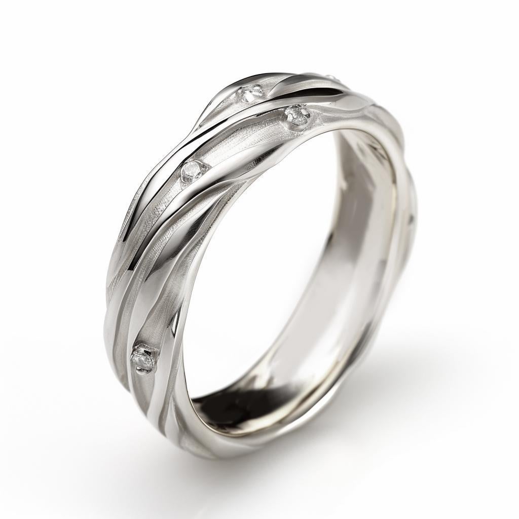 Women's or Men's Eighteen Karat White Gold Contemporary Swan Wedding Ring with Diamonds For Sale