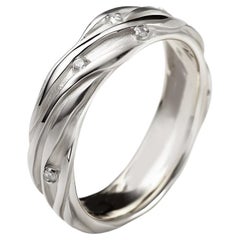 Eighteen Karat White Gold Contemporary Swan Wedding Ring with Diamonds