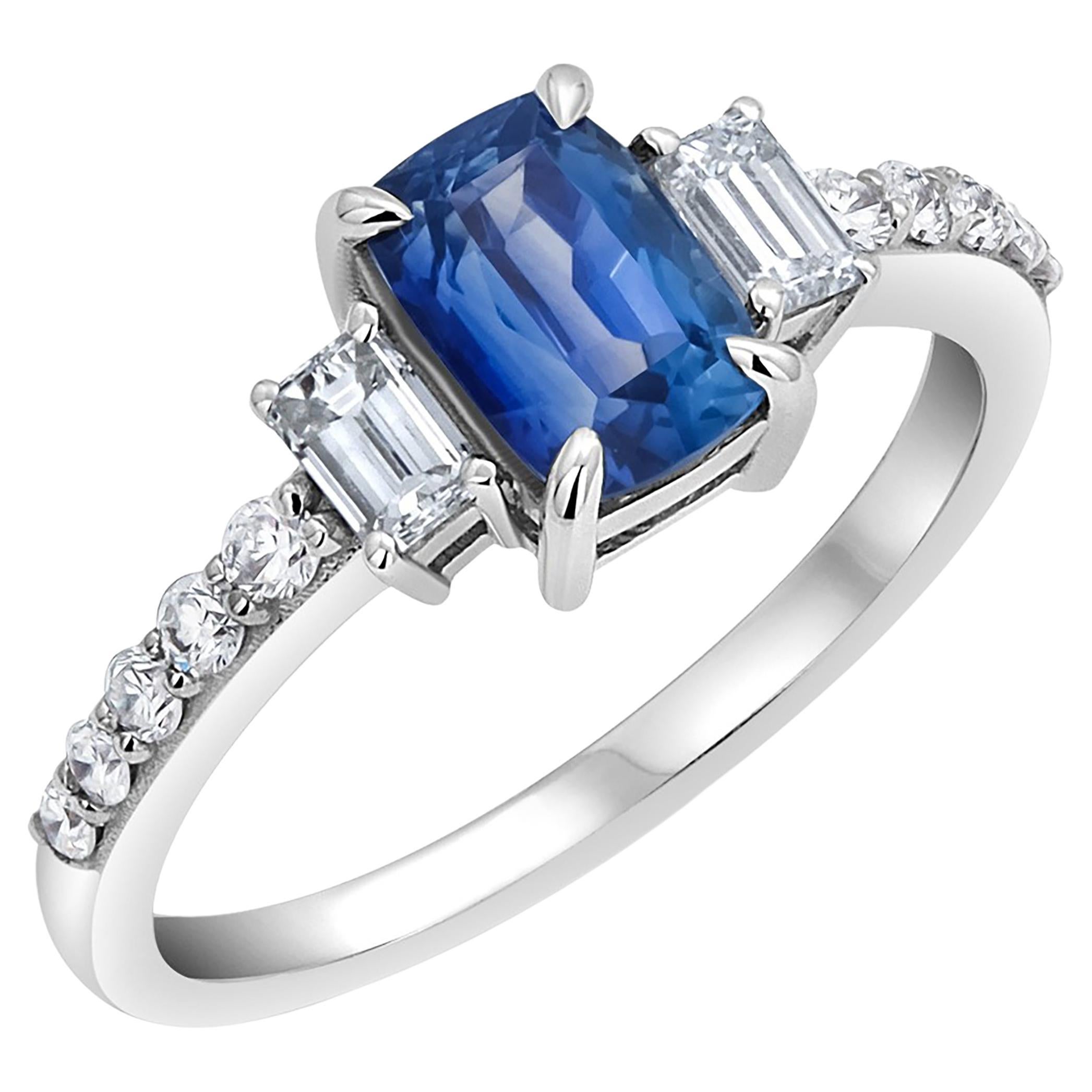 Eighteen Karat White Gold Emerald-Cut Ceylon Sapphire Ring, 1.66ct