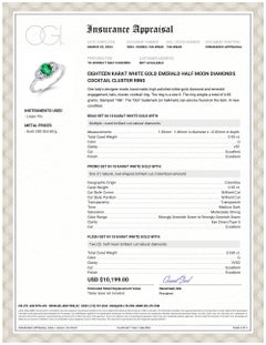 Oval Emerald Half Moon Diamonds 2.15 Carat 18 Karat White Gold Cocktail Ring