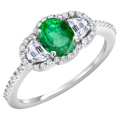 Eighteen Karat White Gold Emerald Half Moon Diamonds Cocktail Cluster Ring