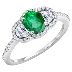 Oval Emerald Half Moon Diamonds 2.15 Carat 18 Karat White Gold Cocktail Ring