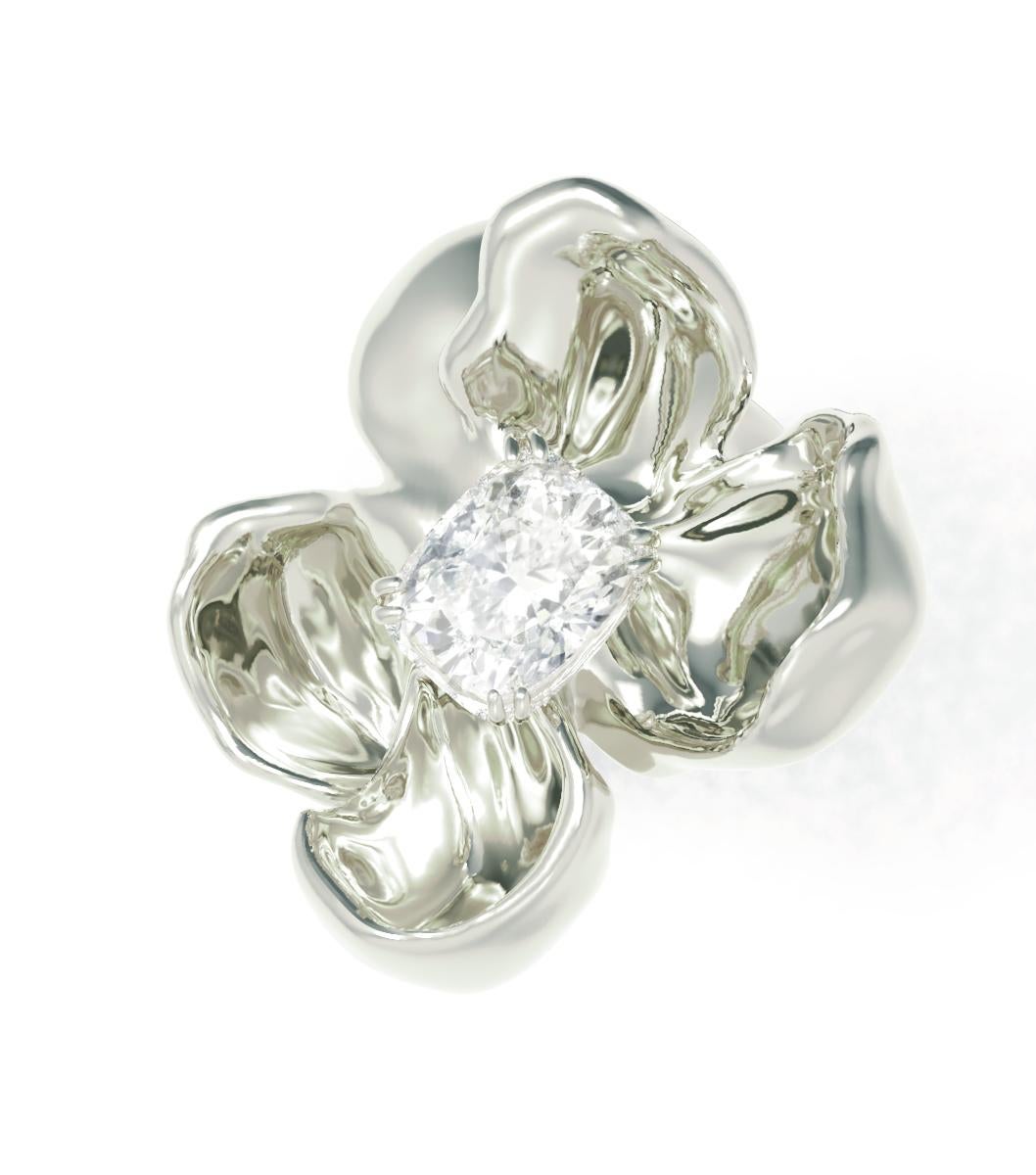 Women's Eighteen Karat White Gold Engagement Ring with Sapphire For Sale