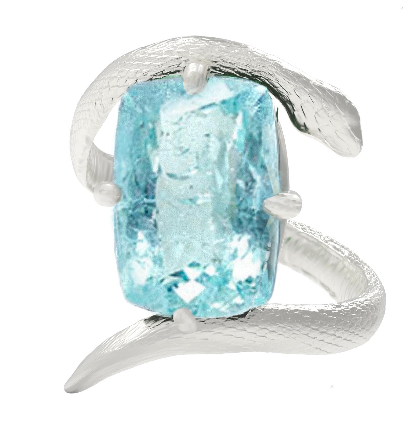 Achtzehn Karat Weißgold Schlangenring mit blauem Topas (Zeitgenössisch) im Angebot