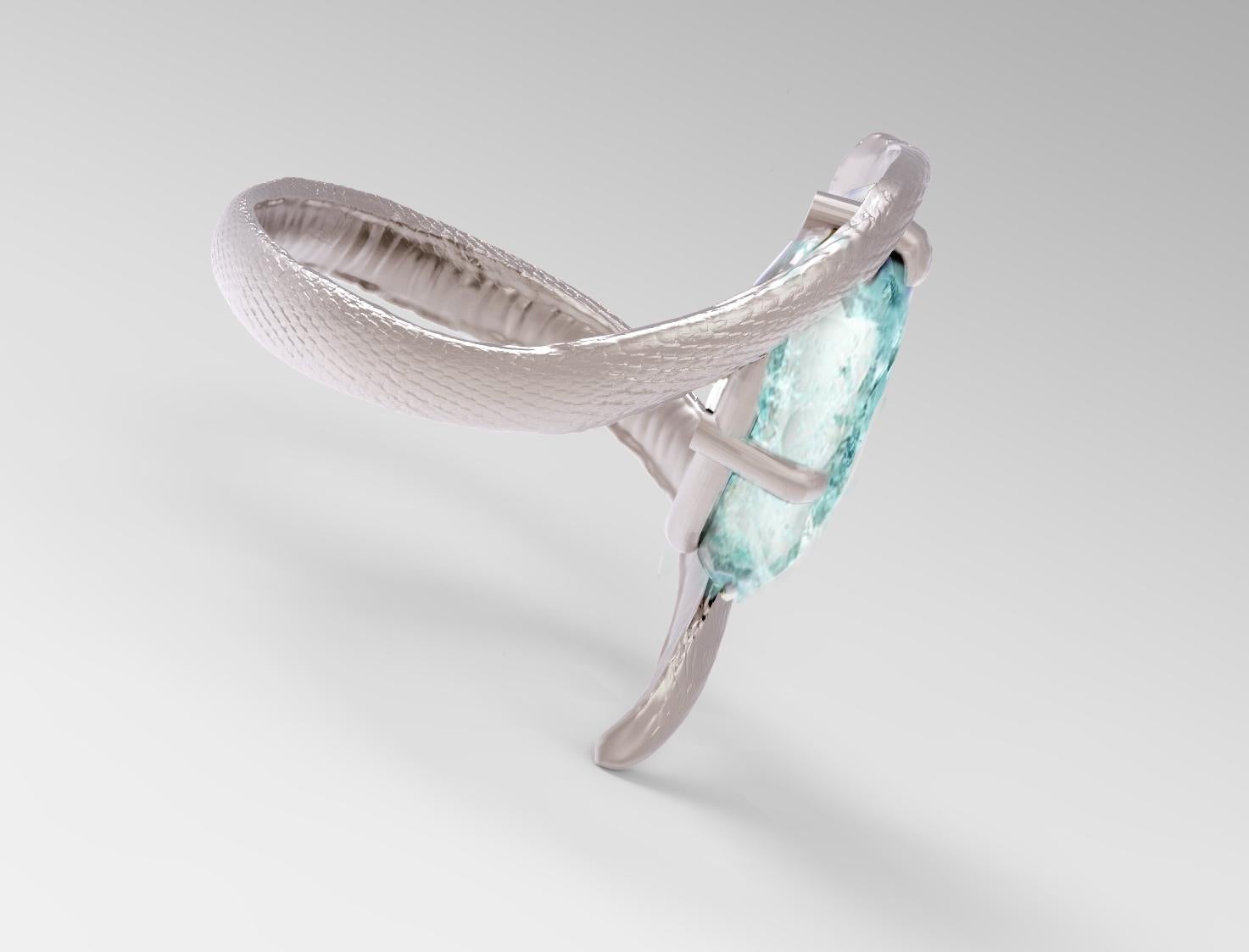 Women's or Men's Eighteen Karat White Gold Fashion Ring with Blue Topaz For Sale