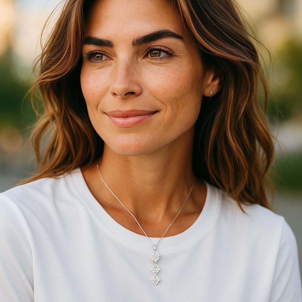 Nous vous présentons notre superbe pendentif collier à diamants linéaires en or blanc 18 carats, véritable incarnation de l'élégance et de la sophistication. Réalisé avec une attention méticuleuse aux détails, ce pendentif exquis est orné d'un