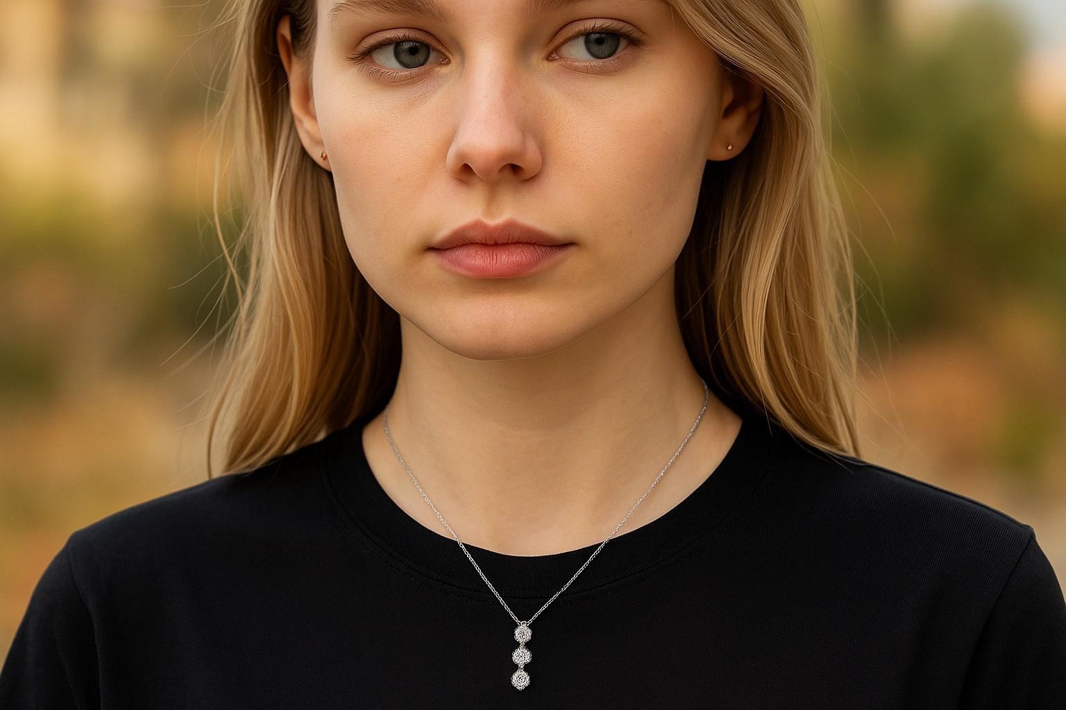 Ti presentiamo la nostra splendida collana di diamanti lineari in oro bianco 18 carati, una vera incarnazione di eleganza e raffinatezza. Realizzato con un'attenzione meticolosa ai dettagli, questo squisito ciondolo presenta un diamante brillante